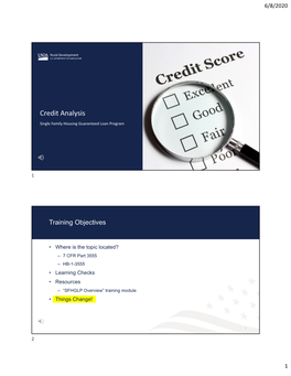 Single Family Housing Guaranteed Loan Program Credit Analysis