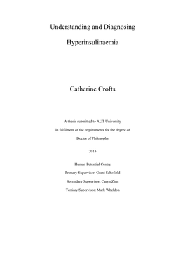 Understanding and Diagnosing Hyperinsulinaemia Catherine Crofts