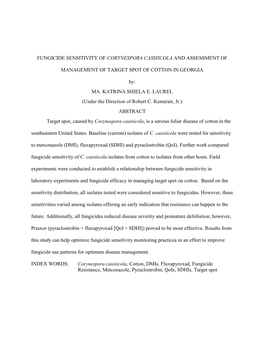 Fungicide Sensitivity of Corynespora Cassiicola and Assessment Of