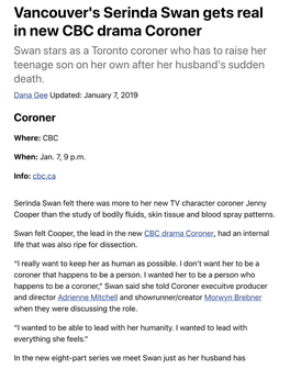 Vancouver's Serinda Swan Gets Real in New CBC Drama Coroner