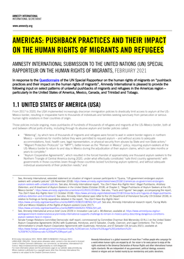 Americas: Pushback Practices and Their Impact on the Human Rights of Migrants and Refugees