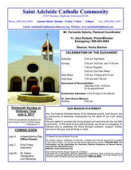 Saint Adelaide Catholic Community 27457 Baseline, Highland, California 92346