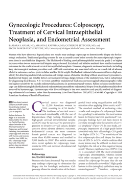 Colposcopy, Treatment of Cervical Intraepithelial Neoplasia, and Endometrial Assessment BARBARA S