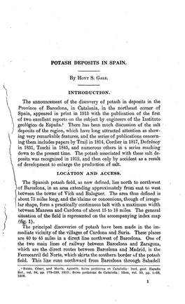 POTASH DEPOSITS in SPAIN. by HOYT S. GALE