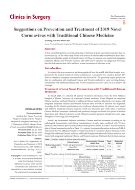 Suggestions on Prevention and Treatment of 2019 Novel Coronavirus with Traditional Chinese Medicine