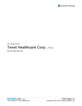 Tenet Healthcare Corp. (THC) Q2 2015 Earnings Call