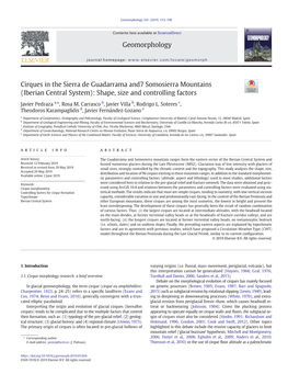 Cirques in the Sierra De Guadarrama And7 Somosierra Mountains (Iberian Central System): Shape, Size and Controlling Factors