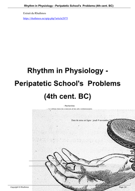 Rhythm in Physiology - Peripatetic School's Problems (4Th Cent