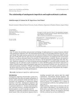 The Relationship of Amelogenesis Imperfecta and Nephrocalcinosis Syndrome
