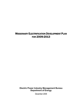 2009-2013 Missionary Electrification Development Plan