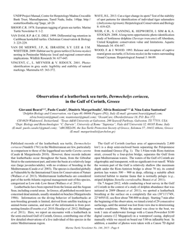 Observation of a Leatherback Sea Turtle, Dermochelys Coriacea, in the Gulf of Corinth, Greece