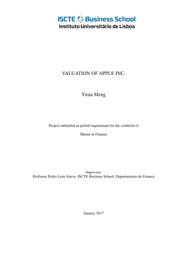 VALUATION of APPLE INC. Yiran Meng