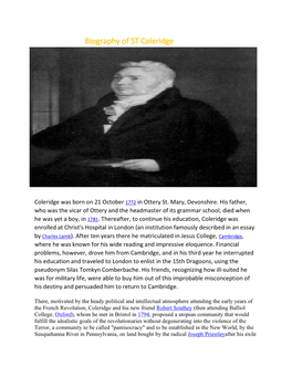 Biography of ST Coleridge