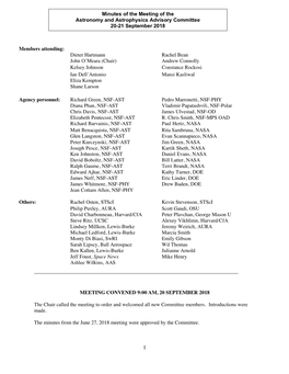 Minutes of the Meeting of the Astronomy and Astrophysics Advisory Committee 20-21 September 2018