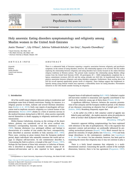 Holy Anorexia: Eating Disorders Symptomatology and Religiosity