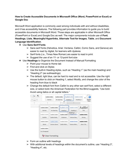 How to Create Accessible Documents in Microsoft Office (Word, Powerpoint Or Excel) Or Google Doc