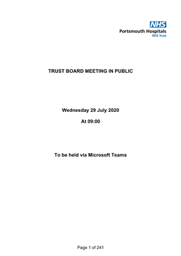 TRUST BOARD MEETING in PUBLIC Wednesday 29 July 2020 at 09:00