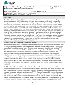 Small Bowel Multivisceral Transplantation MCG-117