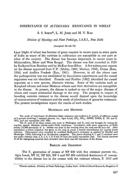 INHERITANCE of ALTERNARIA RESISTANCE in WHEAT Division