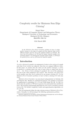 Complexity Results for Minimum Sum Edge Coloring∗