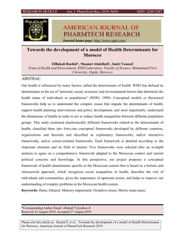 Towards the Development of a Model of Health Determinants for Morocco