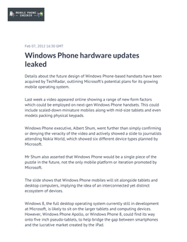 Windows Phone Hardware Updates Leaked