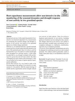 Root Capacitance Measurements Allow Non-Intrusive In-Situ Monitoring of the Seasonal Dynamics and Drought Response of Root Activity in Two Grassland Species