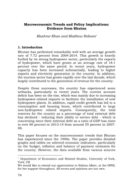 Macroeconomic Trends and Policy Implications: Evidence from Bhutan