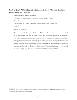 Family of Smale-Williams Solenoid Attractors As Orbits of Diﬀerential Equations: Exact Solution and Conjugacy