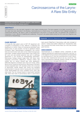 Carcinosarcoma of the Larynx- a Rare Site Entity Oncology Section