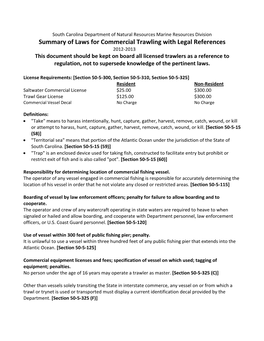 Summary of Laws for Commercial Trawling with Legal References