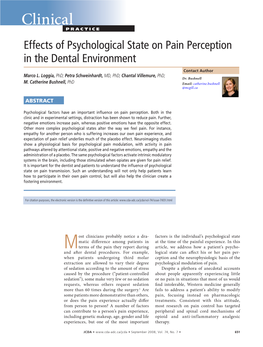 Effects of Psychological State on Pain Perception in the Dental Environment