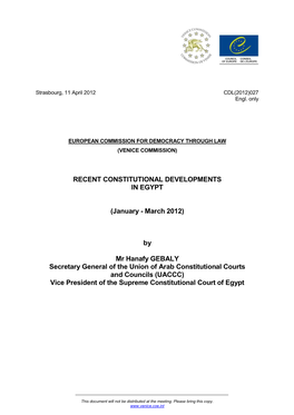 Recent Constitutional Developments in Egypt