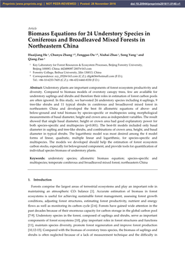 Biomass Equations for 24 Understory Species in Coniferous and Broadleaved Mixed Forests in Northeastern China