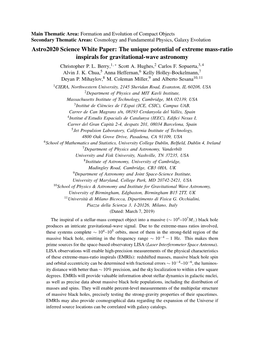 The Unique Potential of Extreme Mass-Ratio Inspirals for Gravitational-Wave Astronomy 1, 2 3, 4 Christopher P