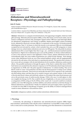 Aldosterone and Mineralocorticoid Receptors—Physiology and Pathophysiology