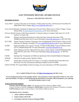 February 6, 2020 MEETING MINUTES UPCOMING EVENTS