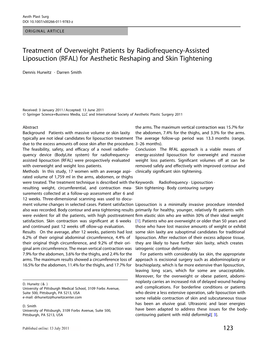 Treatment of Overweight Patients by Radiofrequency-Assisted Liposuction (RFAL) for Aesthetic Reshaping and Skin Tightening