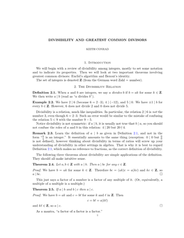 Divisibility and Greatest Common Divisors