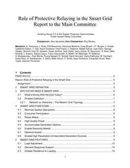 Role of Protective Relaying in the Smart Grid Report to the Main Committee