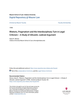 Rhetoric, Pragmatism and the Interdisciplinary Turn in Legal Criticism -- a Study of Altruistic Judicial Argument