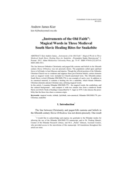 „Instruments of the Old Faith”: Magical Words in Three Medieval South Slavic Healing Rites for Snakebite