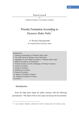 Priestly Formation According to Pastores Dabo Vobis* 1