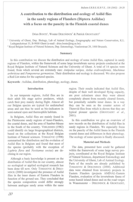 A Contribution to the Distribution and Ecology of Asilid Flies in the Sandy Regions of Flanders (Diptera Asilidae) with a Focus