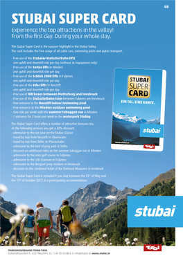 Stubai Super Card Experience the Top Attractions in the Valley! from the First Day