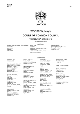 WOOTTON, Mayor COURT of COMMON COUNCIL