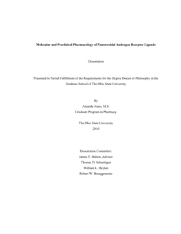 Molecular and Preclinical Pharmacology of Nonsteroidal Androgen Receptor Ligands