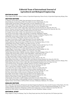 Editorial Team of International Journal of Agricultural and Biological