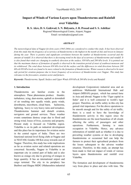 Impact of Winds of Various Layers Upon Thunderstorms and Rainfall Over Vidarbha R