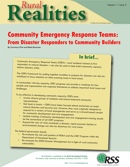 Rural Realities Is Published by the Rural Sociological Society, 104 Gentry Hall, University of Missouri, Columbia, MO 65211-7040